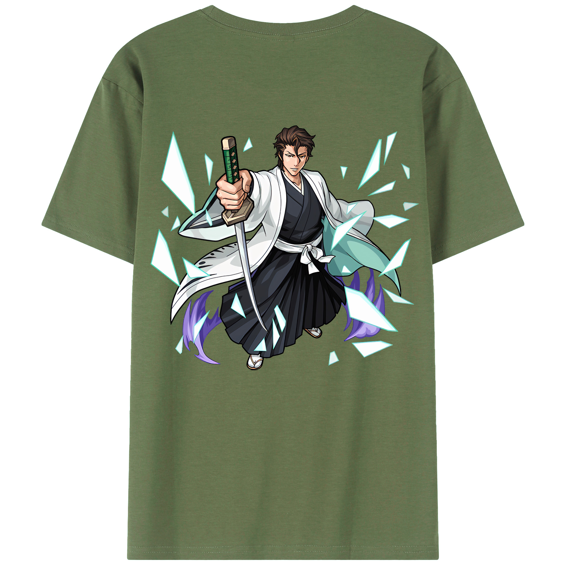 （画像用） ブリーチ 藍染 惣右介（あいぜん そうすけ） BLEACH Aizen Sousuke 綿100％ メンズ半袖Tシャツ（バックプリント） 通気性